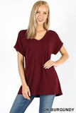 ROLLED SLEEVE HI-LOW  - ASST COLORS